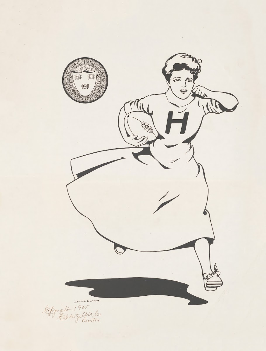 Woman playing football Harvard University 1905