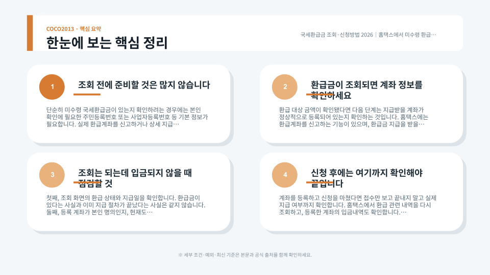 국세환급금 조회부터 본인 계좌 등록과 지급 확인까지의 절차를 보여주는 안내 이미지