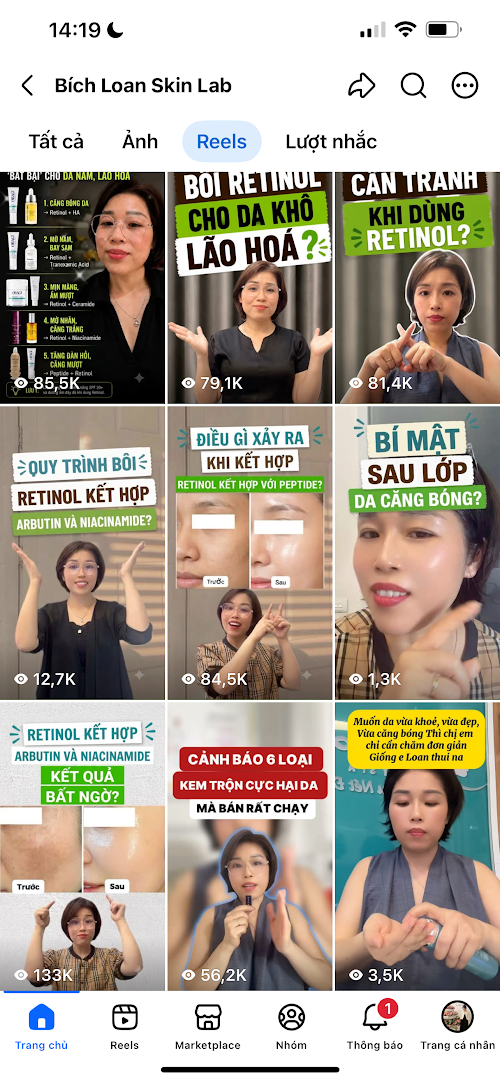 Kênh Reels của học viên Bích Loan Skin Lab