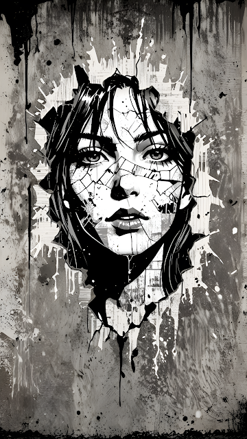 Gritty Comic Portrait Breaking Through Cracked Wall Art - Free mobile Wallpaper
