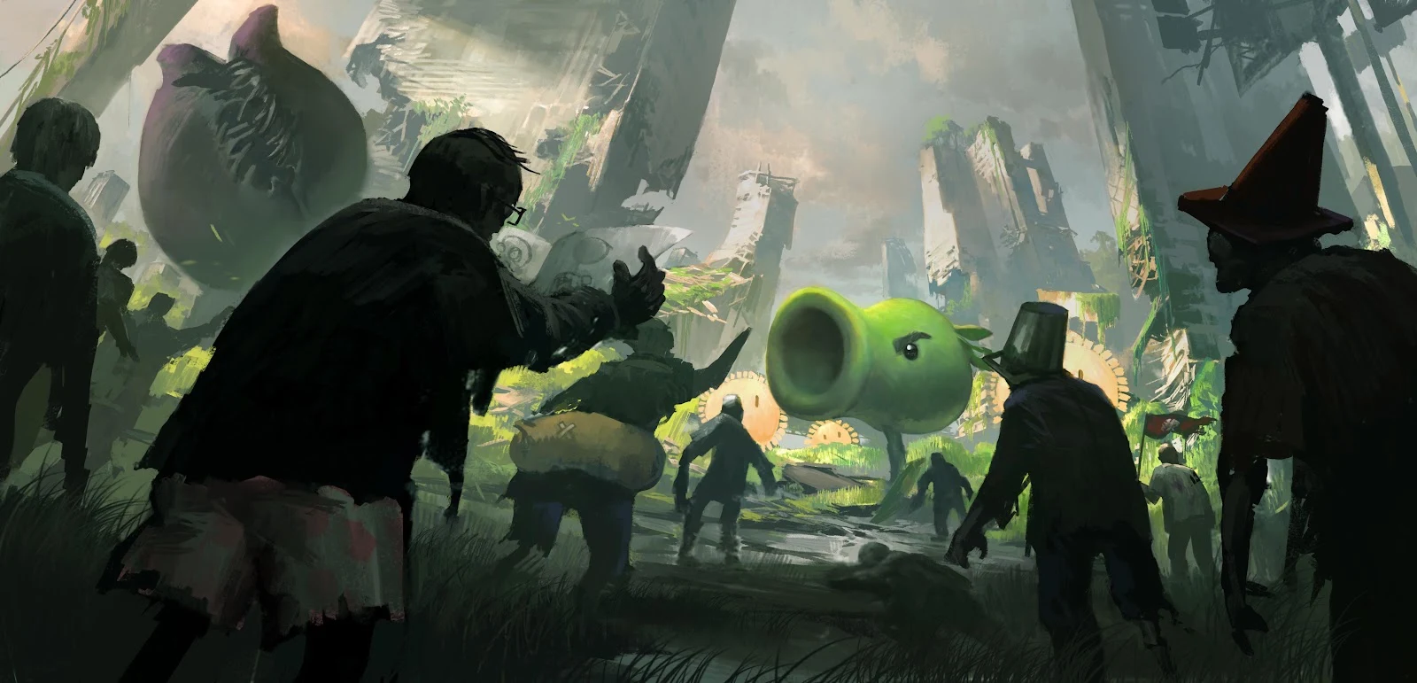 Plants Vs Zombies Concept Art - Digital Concept Art 4K Wallpaper (5000x2410)