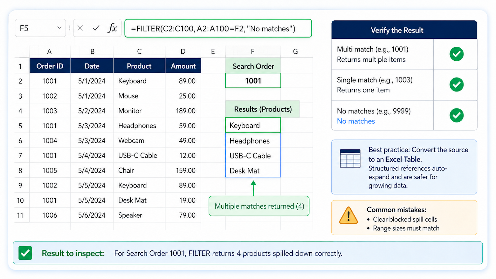 XLOOKUP Multiple Results with FILTER verification and final check