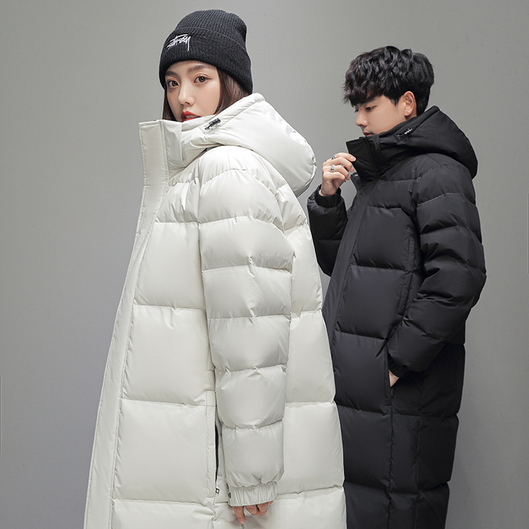 Long unisex down coat, knee-length