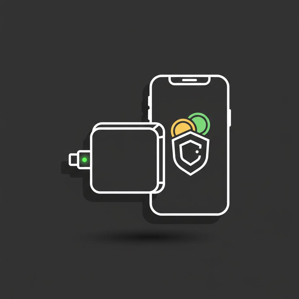 Minimalist 2D vector of a generic hardware wallet beside a smartphone showing a simplified wallet app illustrating self custody best place to buy crypto