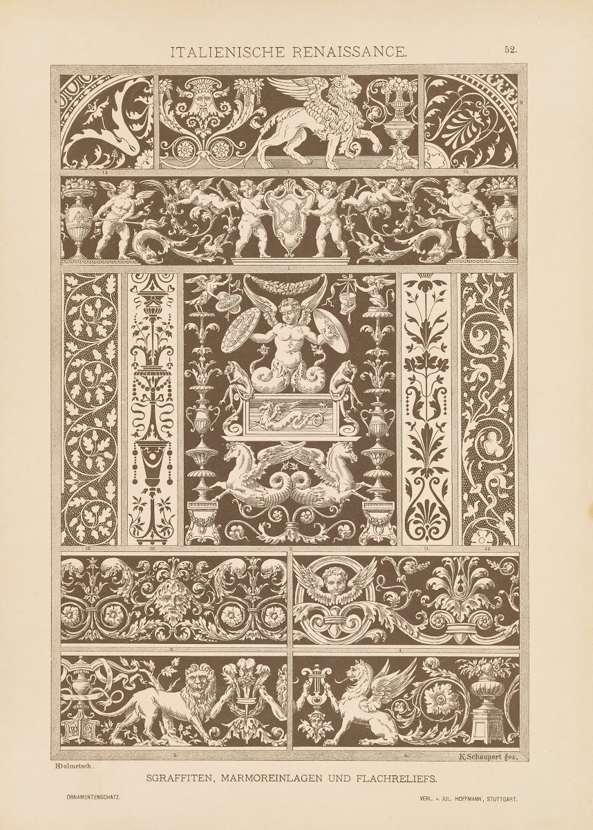 Italienische Renaissance  Sgraffiten Marmoreinlagen und Flachreliefs 1887