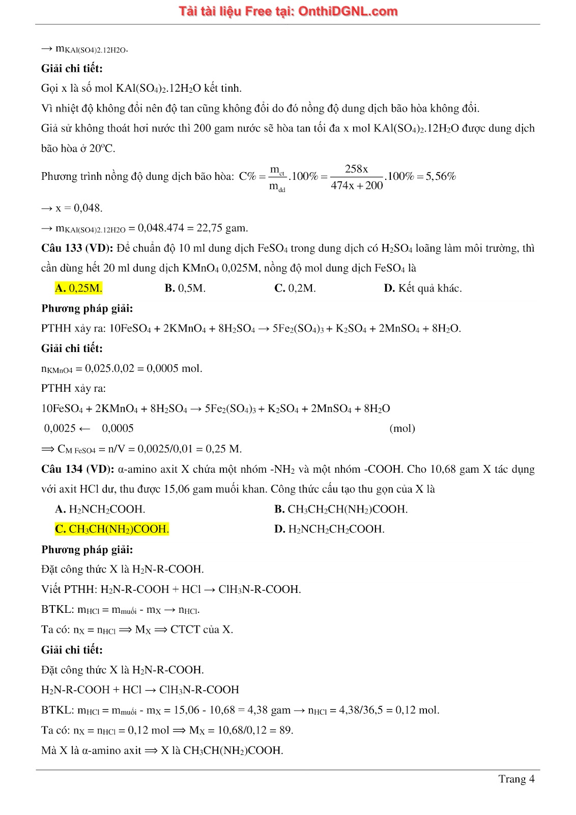 260 bài tập môn Hóa học - Ôn thi ĐGNL ĐHQG Hà Nội Phần 3