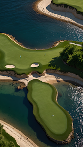 Aerial View Luxury Golf Course Island Green Water Landscape