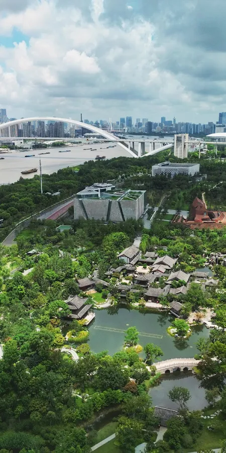 Landscape, City, Drone Photo, Shanghai, Water, Trees Phone Wallpaper
