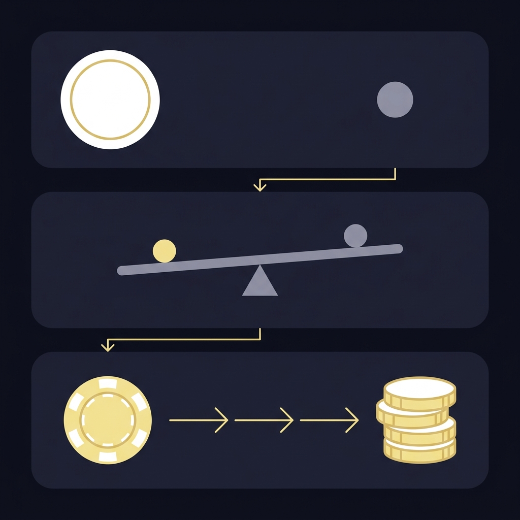 How NFL Point Spreads Work illustrated as a minimalist 2D vector sandwich style three panel infographic showing favorite underdog spread and payout flow on Funded Plays dark palette