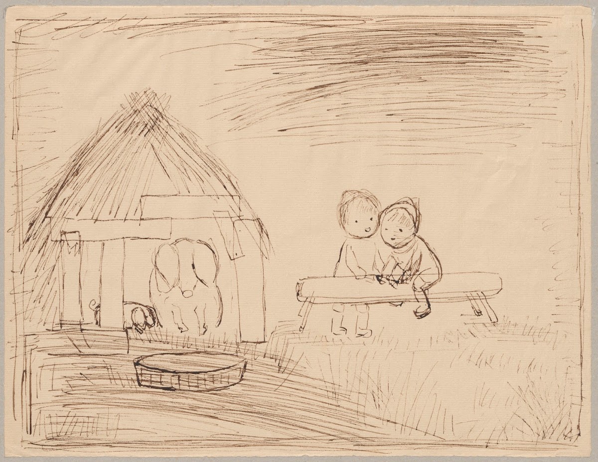 Dwoje dzieci przy chlewku 1932