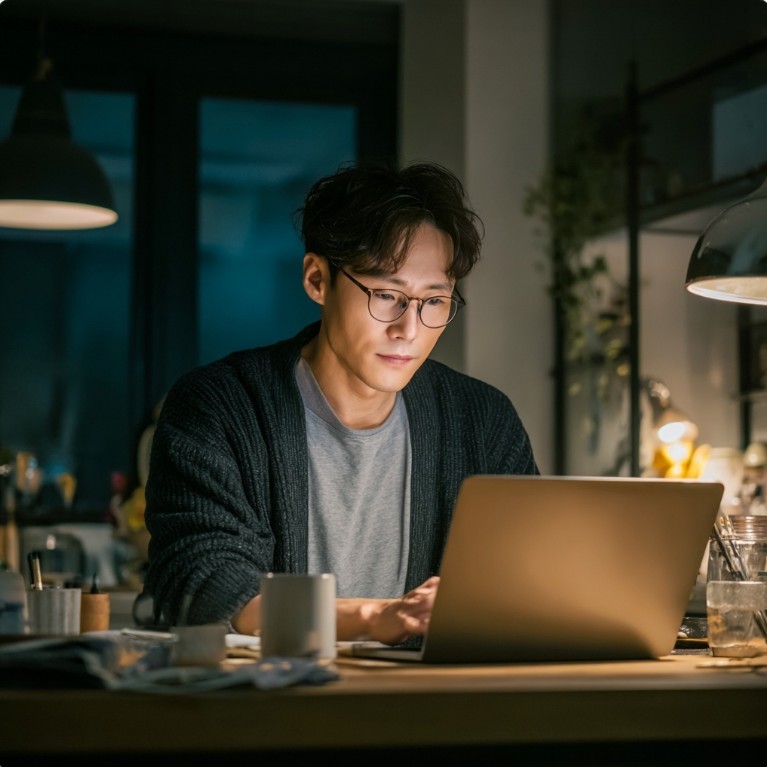 노트북으로 홈택스 조회하는 한국 직장인