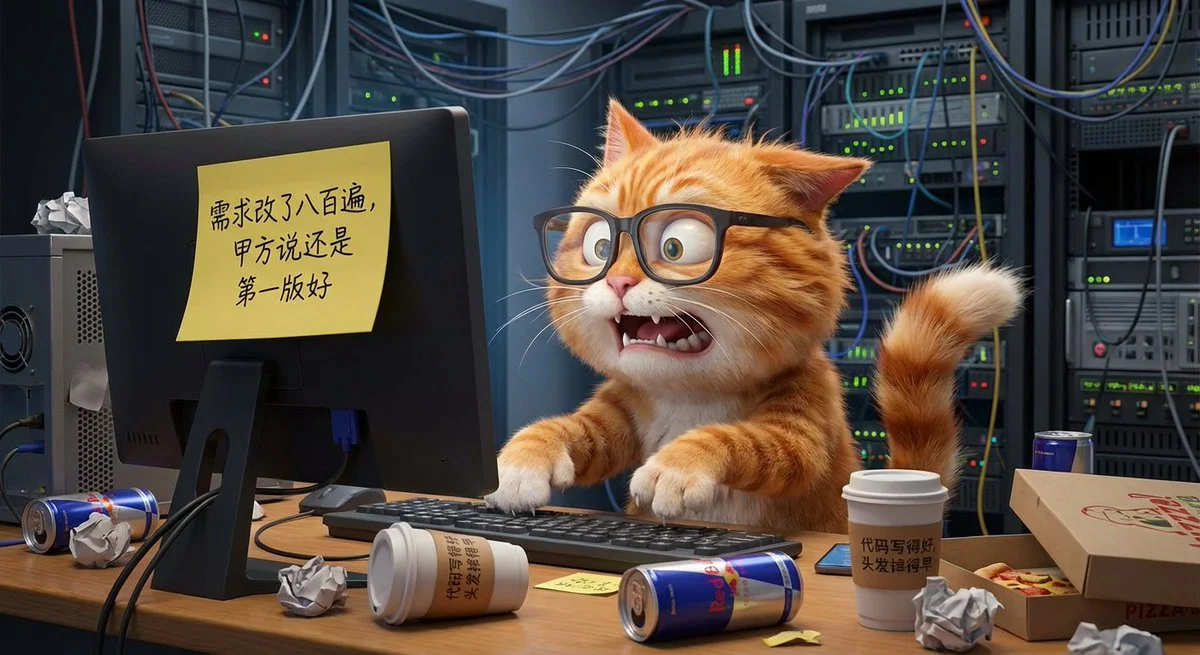 Escena de programación de gatos al estilo Pixar en 3D