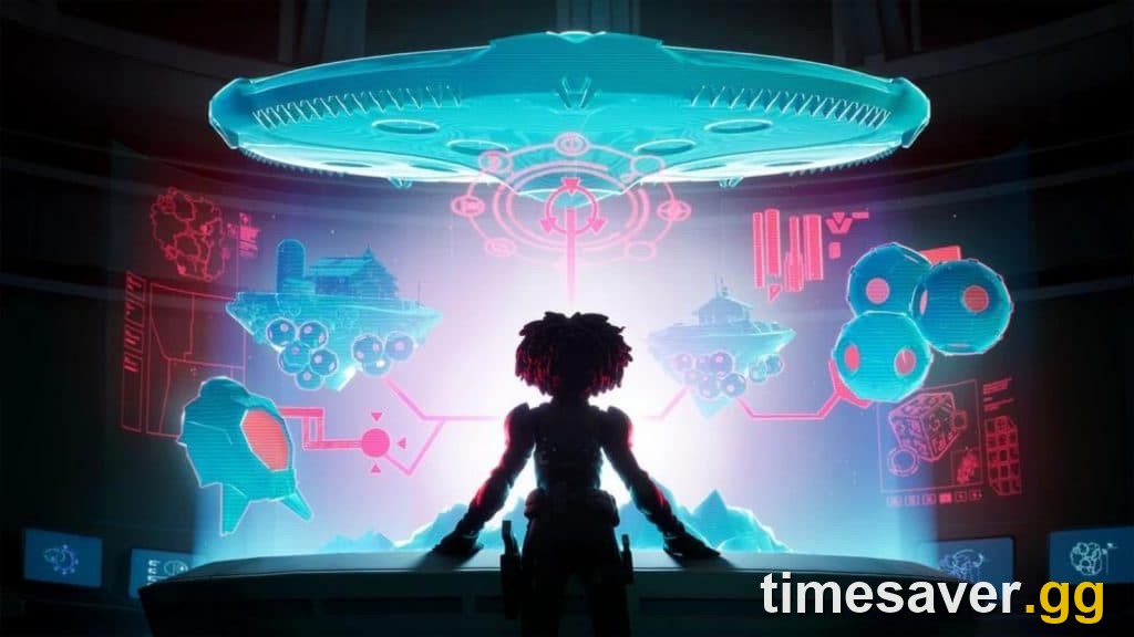 Official Fortnite cinematic of a character at a holographic command table, illustrating the story build-up to a season-ending live event before a new chapter