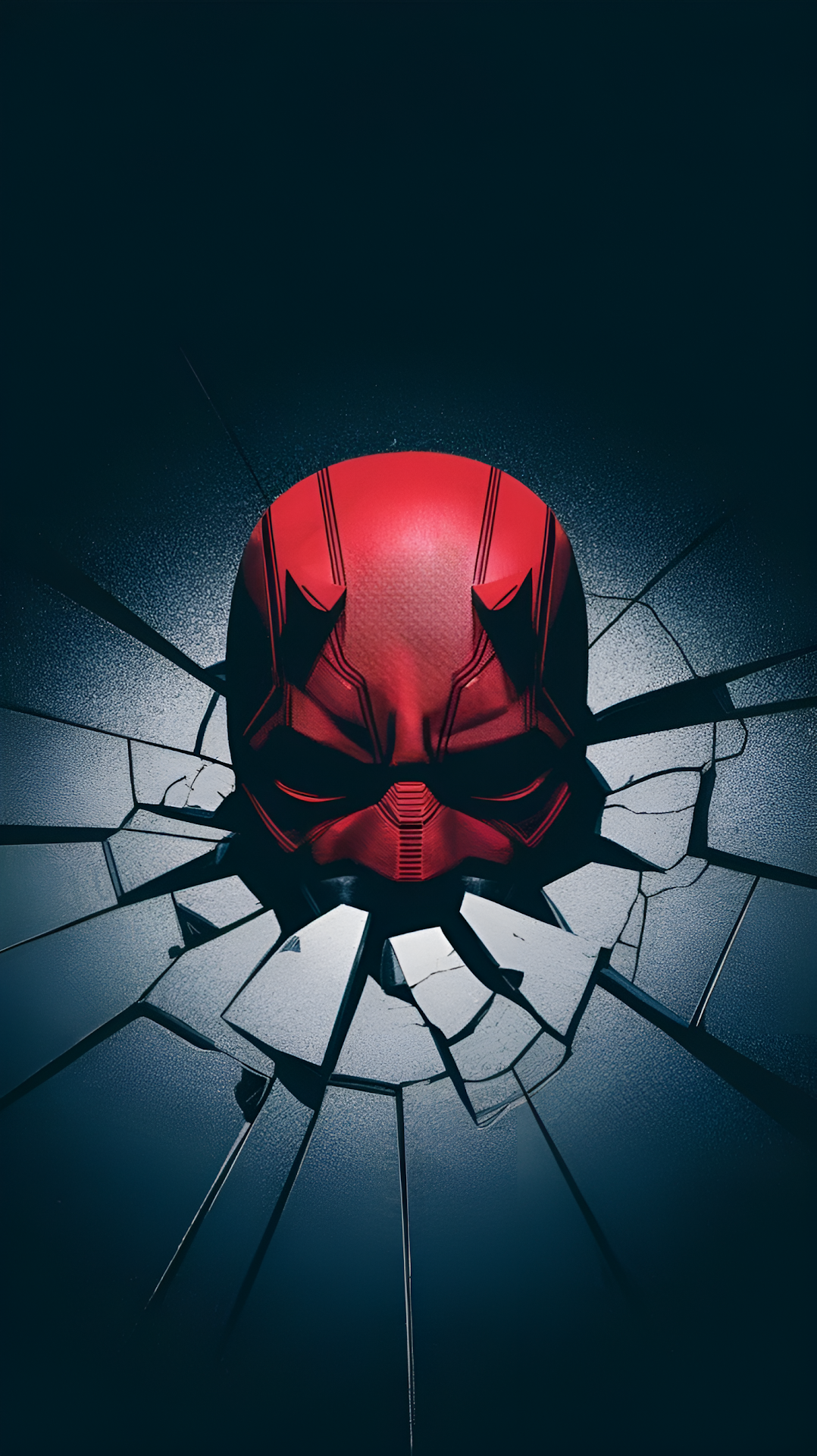 Red Vigilante Mask Shattering Dark Glass Screen Art - Free 4K mobile Wallpaper
