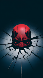Red Vigilante Mask Shattering Dark Glass Screen Art