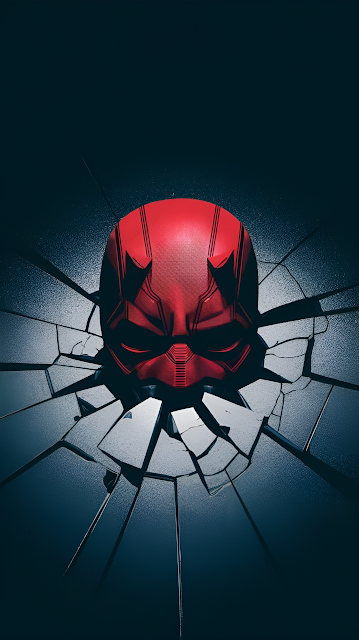 Red Vigilante Mask Shattering Dark Glass Screen Art - Free mobile Wallpaper