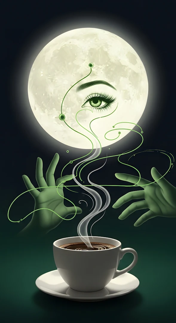 Surreal Coffee Steam Eye Full Moon Mystical Art