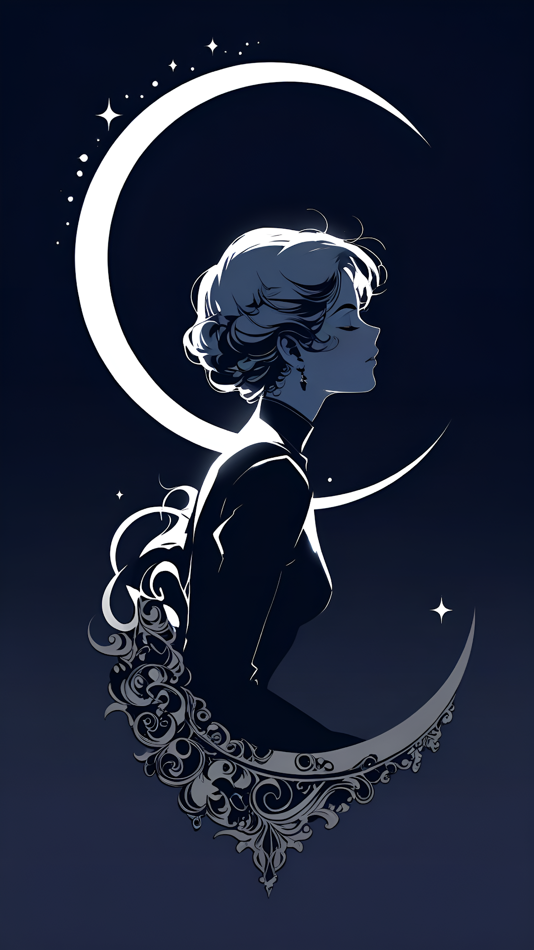 Silhouette of Woman in Profile Against Crescent Moon - Free 4K mobile Wallpaper