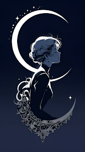 Silhouette of Woman in Profile Against Crescent Moon