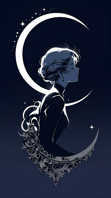 Silhouette of Woman in Profile Against Crescent Moon - Free mobile Wallpaper