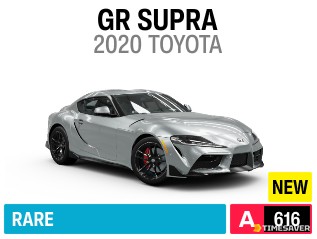 Forza Horizon 6 in-game car card for the 2020 Toyota GR Supra — A class, 616 PI, the best all-around car in FH6