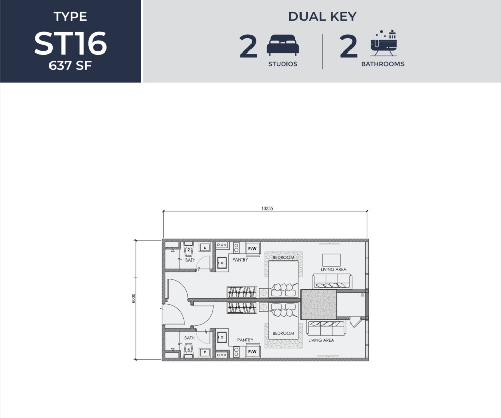 Centrix Type ST16 floor plan — 637 sq ft, 1 bedrooms