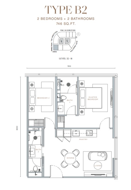 Orion Residence Type B2 floor plan — 659 sq ft, 2 bedrooms