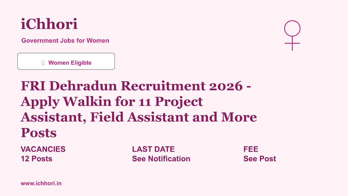 FRI Dehradun Recruitment 2026 - Apply Walkin for 11 Project Assistant, Field Assistant and More Posts - iChhori