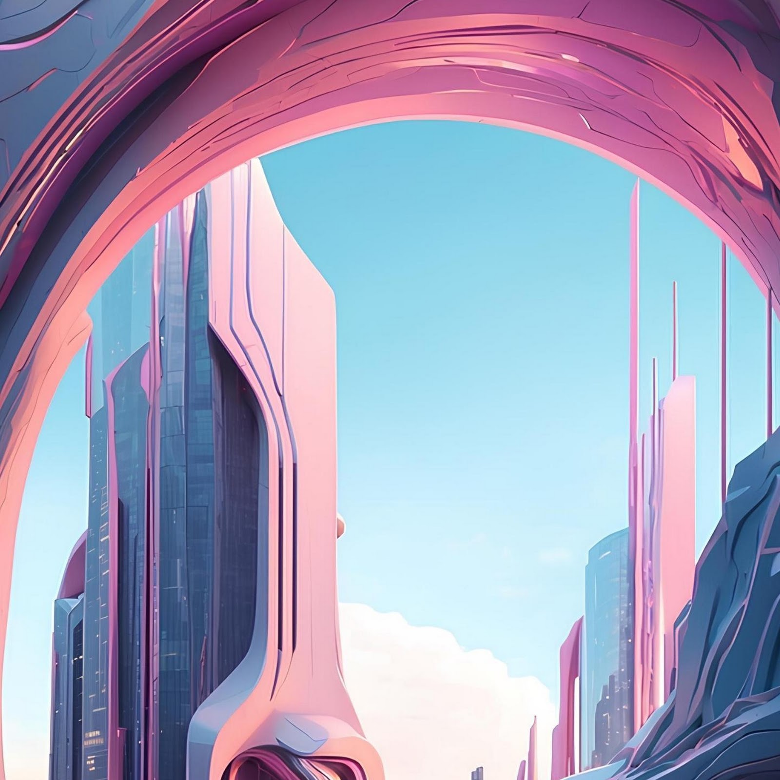 Download Futuristic City Under Pink Arch 2K iPhone