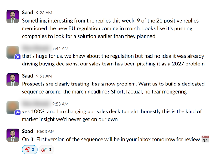 Client message in Slack
