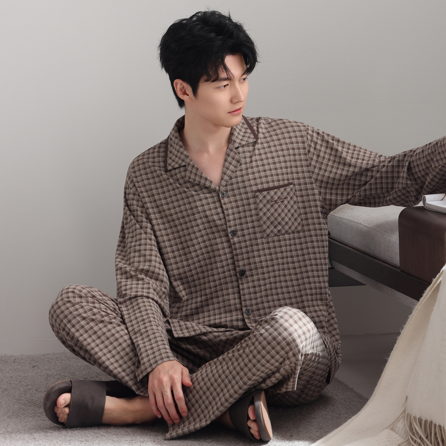 Men's Pajama Set, Plaid, Cotton, Vintage Style