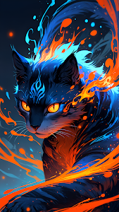 Mythic Cat with Fire and Ice Aura in Cosmic Darkness
