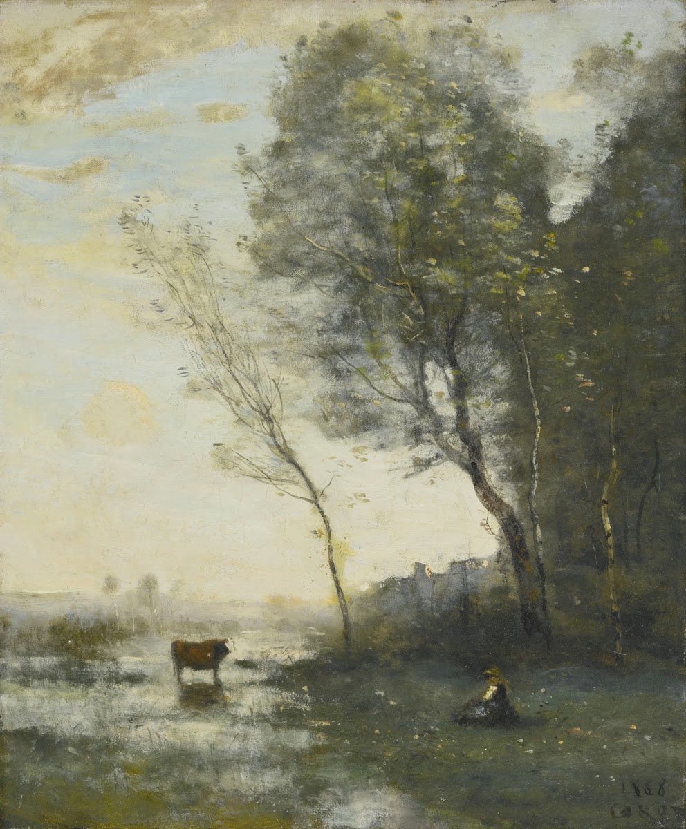 Paysanne gardant une vache au bord de leau 1868
