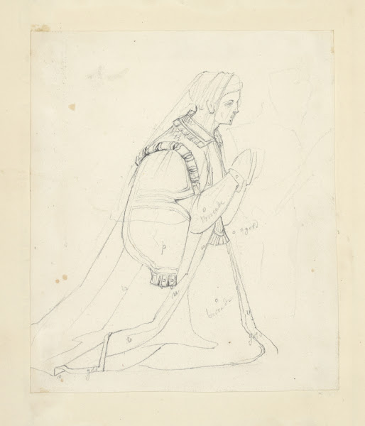 Woman wearing veil kneeling in prayer 1840