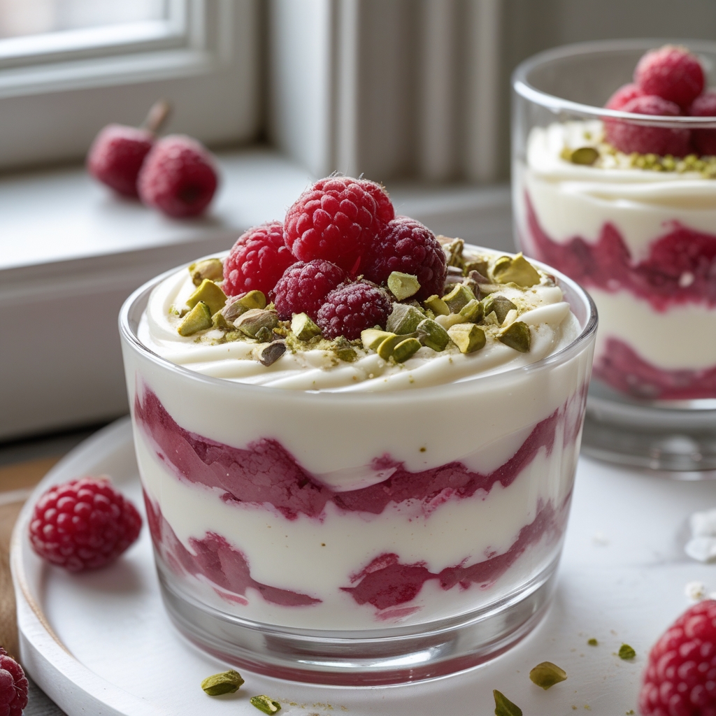Final Creamy Raspberry White Chocolate Mousse with Pistachio Crunch