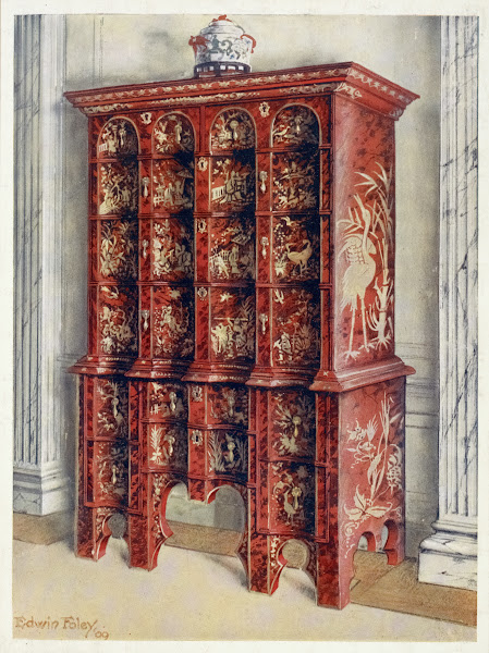 Red and gilt lacquer double chest of drawers 1910   1911