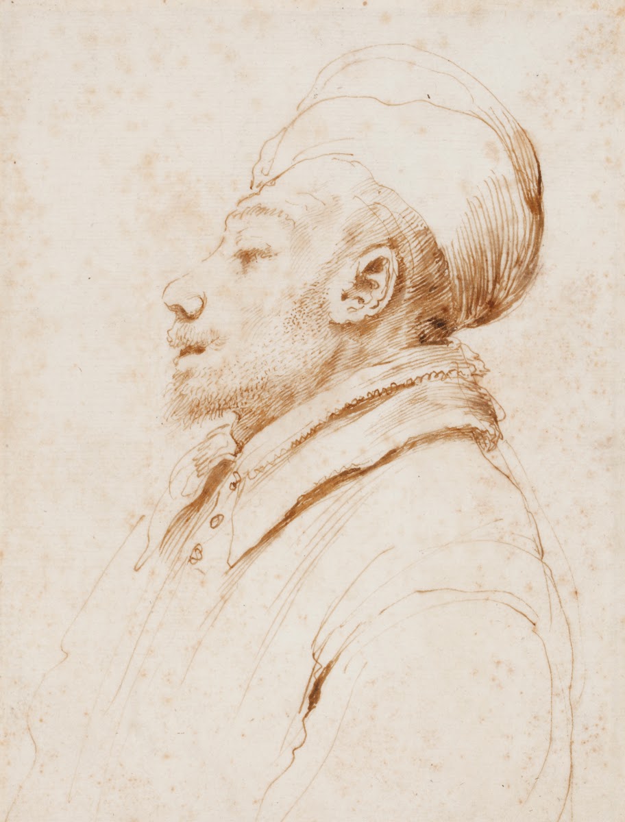 Karikatur eines Mannes im Profil nach links ca 1635 1640