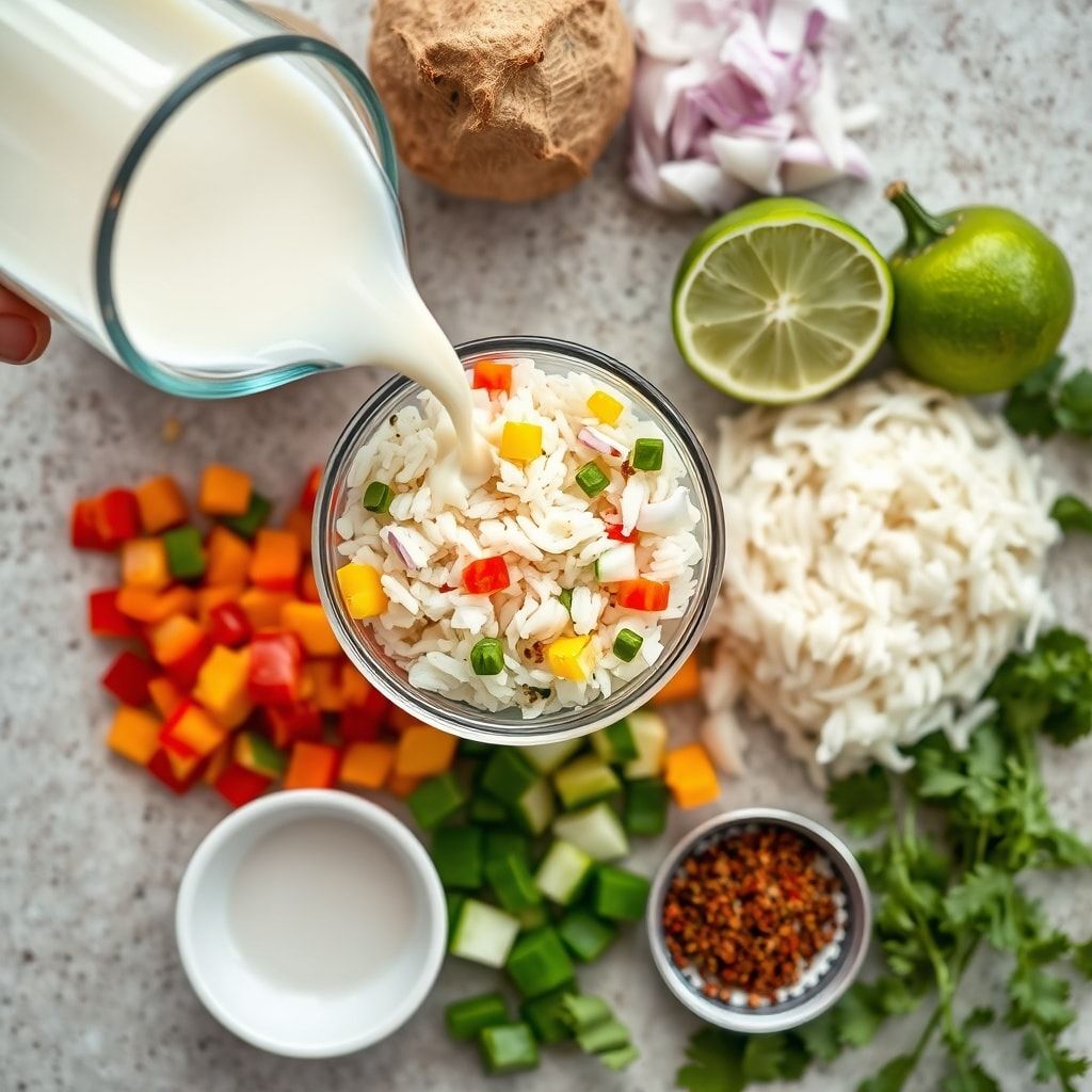 Ingredients for Tropical Coconut Pepper Rice Recipe for Easy Dinner – One-Pot Weeknight Win