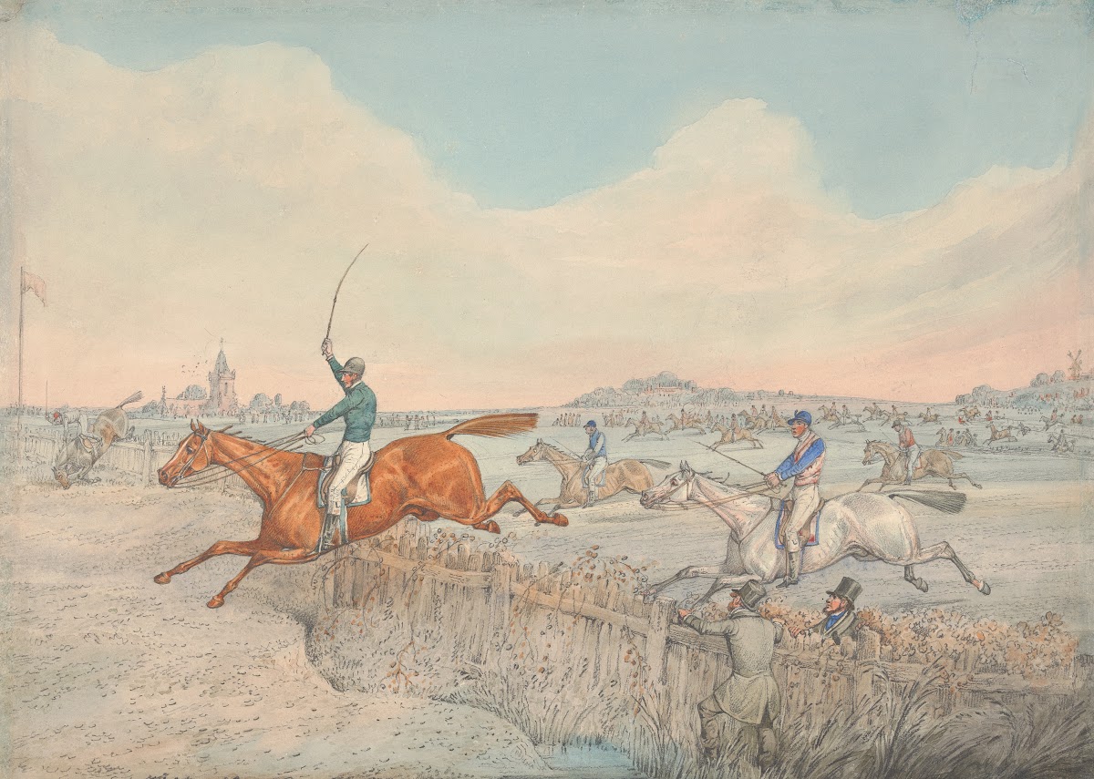 Steeplechasing Two Riders Taking a Wooden Fence