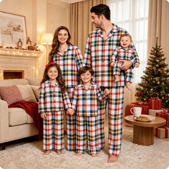 Family Pajama Set in Checkered Pattern