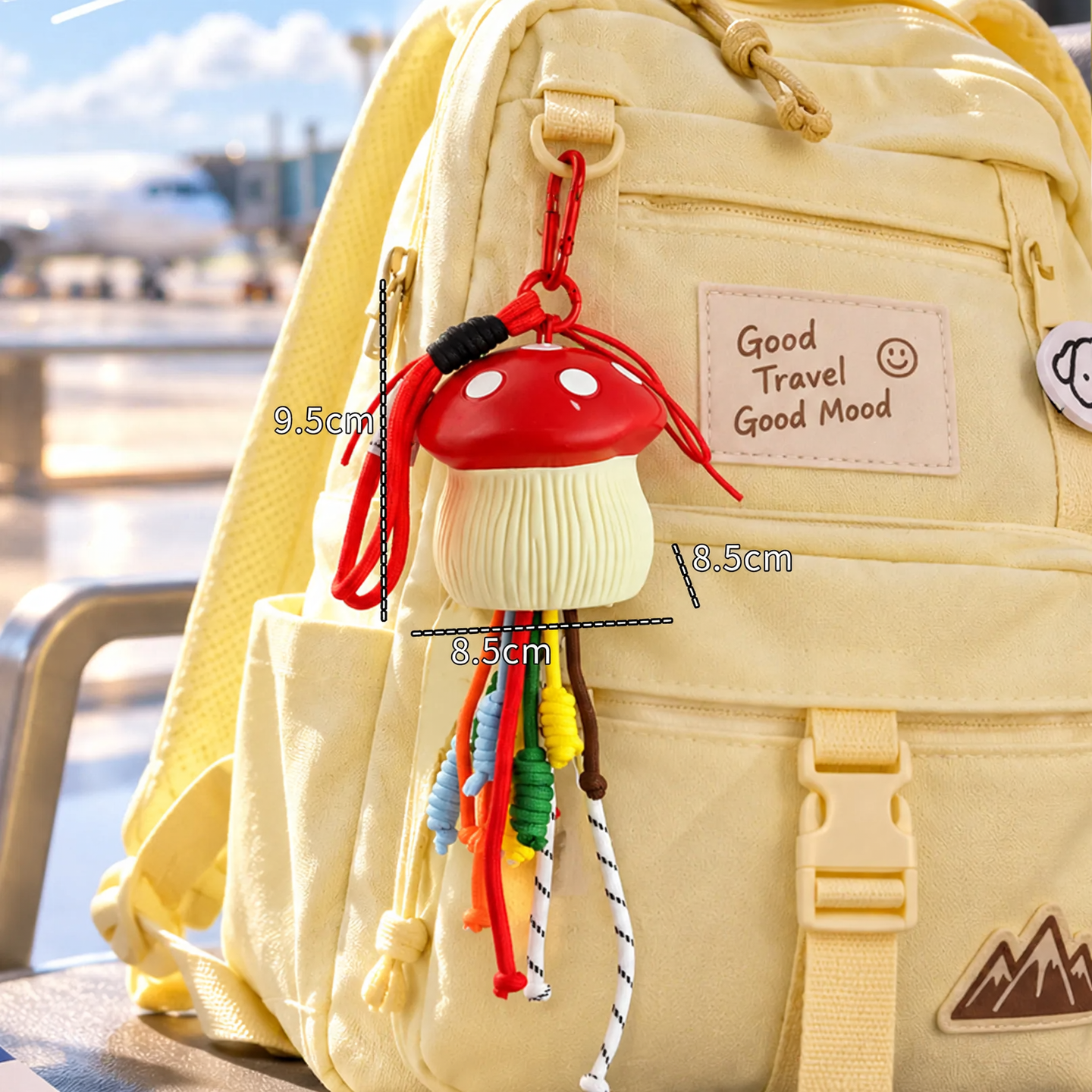 Mushroom charm with tassel and carabiner