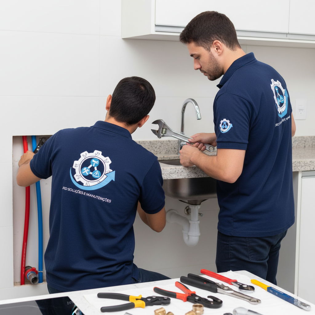 eletricista de costas em serviço com uniforme e logo HS Elétrica