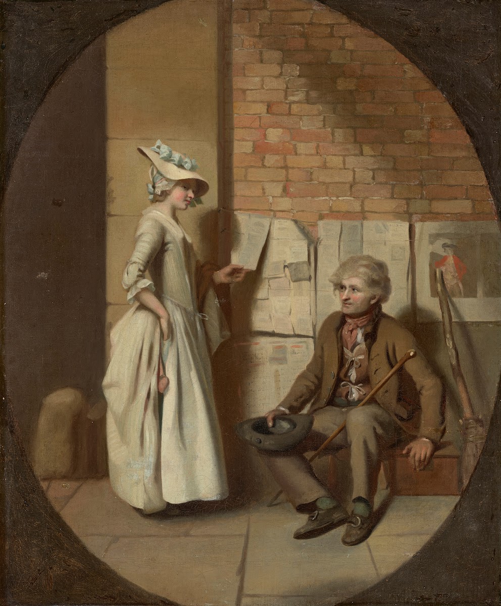 A girl buying a ballad in a feigned oval