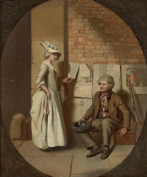 A girl buying a ballad in a feigned oval