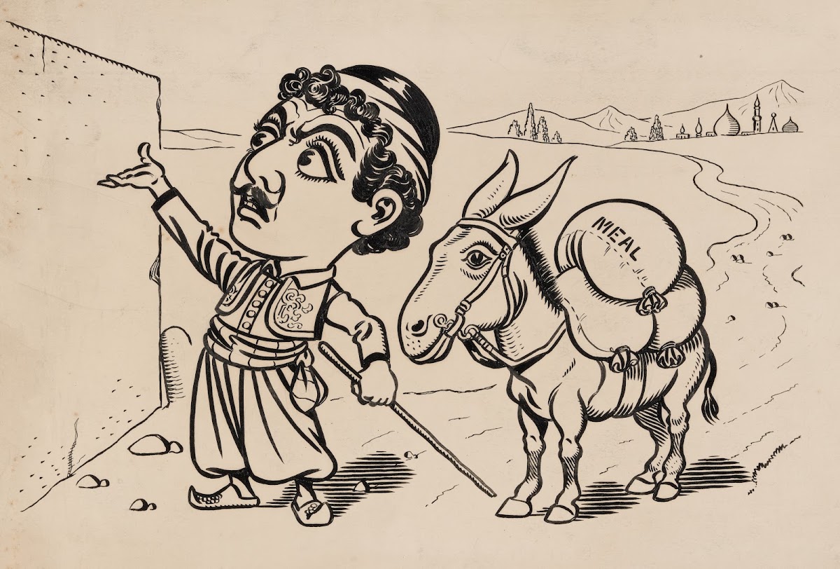 Twelve comic strip frames of Arabic woman running away with young man after argu
