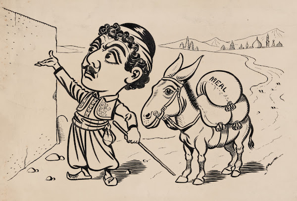 Twelve comic strip frames of Arabic woman running away with young man after argu