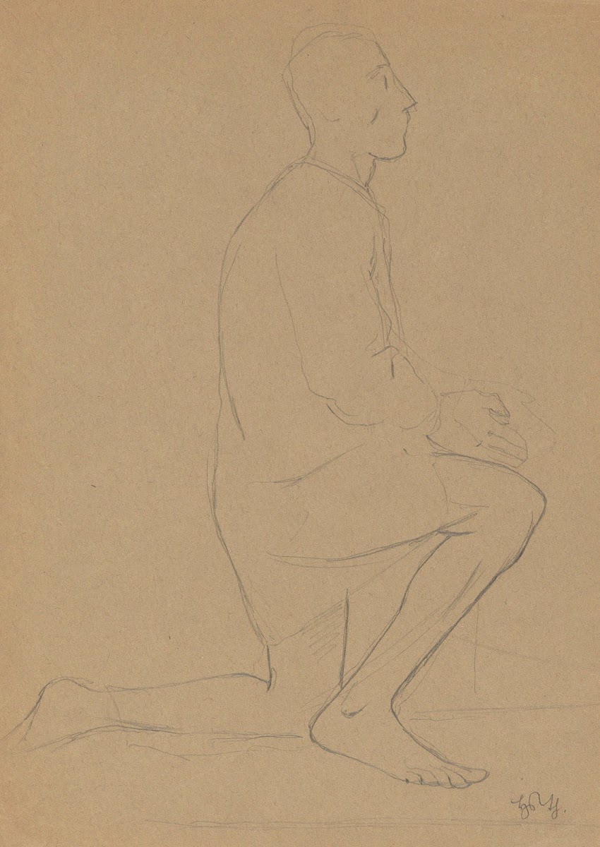Study of a Kneeling Man with His Hands Folded in a Gesture Of Prayer 1860   1900