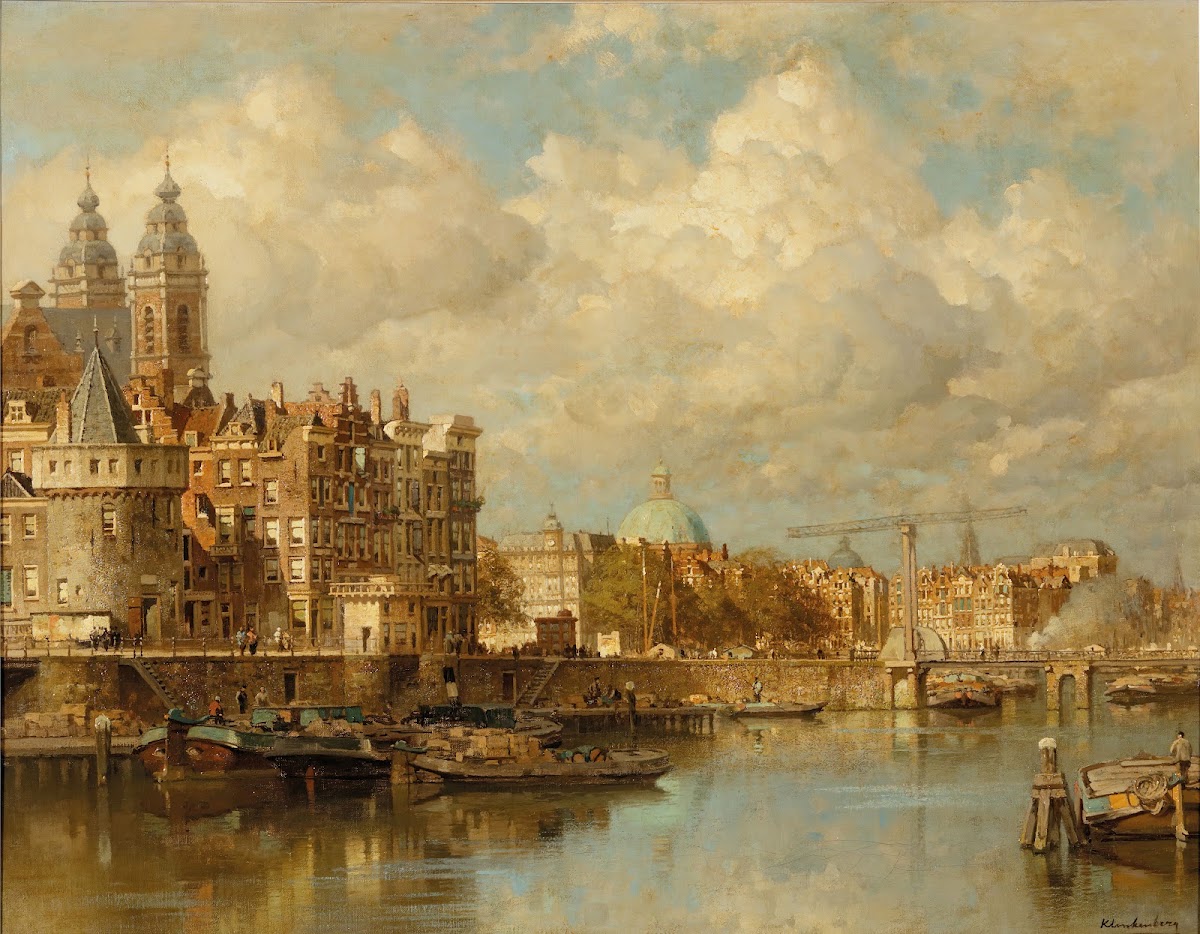 A view of the Prins Hendrikkade with the St Nicolaas Church he Schreierstoren an