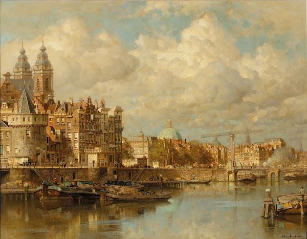 A view of the Prins Hendrikkade with the St Nicolaas Church he Schreierstoren an