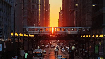 Chicago, Illinois, City, Sunset, Street 4K Wallpaper Background